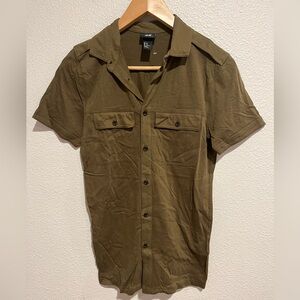 H & M Cotton Utility Button Up Collared Top Olive Green Size XS NWOT